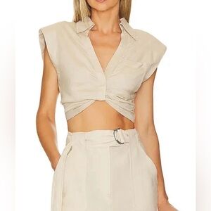 ASTR the Label Kathlynn Sleeveless Crop Top in Khaki - Size Small